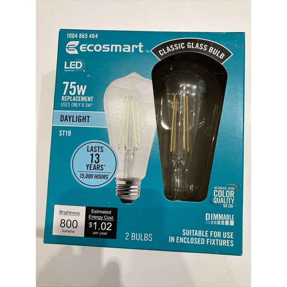 75-Watt Equivalent ST19 Antique Edison Dimmable  Vintage Daylight (2-Pack) - Picture 1 of 12